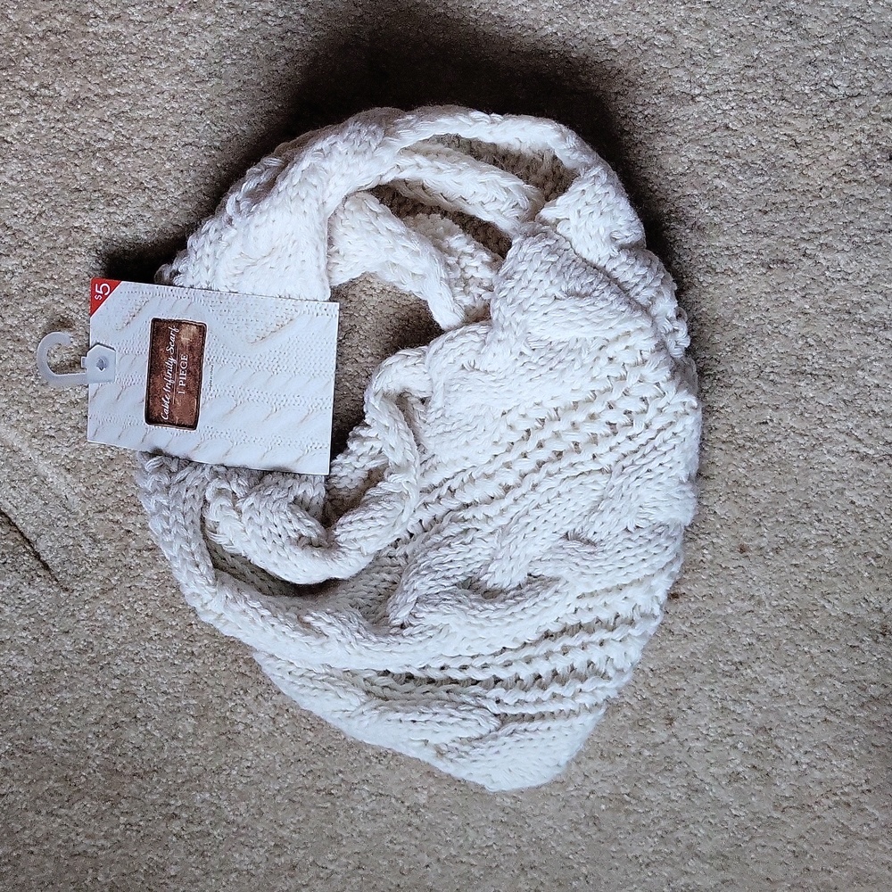 White Cable Knit Infinity Scarf